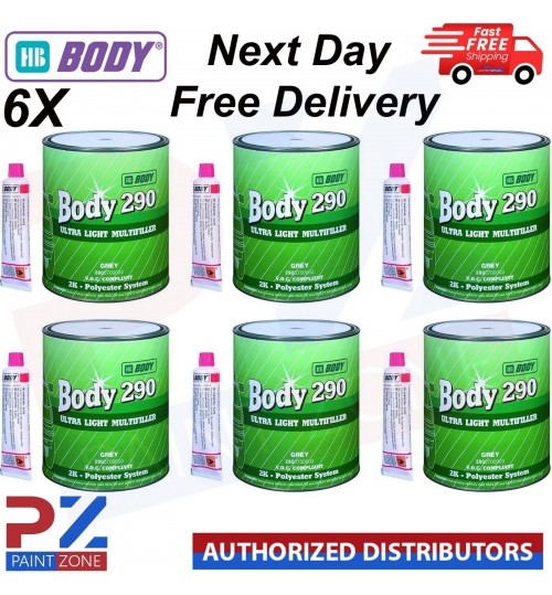 6 X HB BODY 290 Ultra Light Multi Body Filler 3L Easy Sand With BPO Hardener
